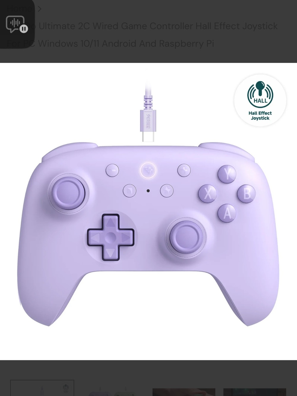 Lavender Wired Game Controller - Ergonomic USB Controller